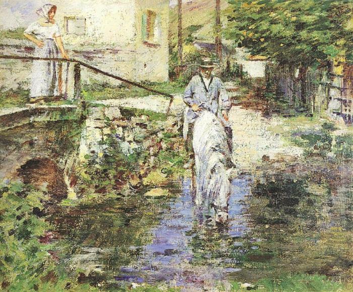 Theodore Robinson Pere Trognon and His Daughter at the Bridge Norge oil painting art